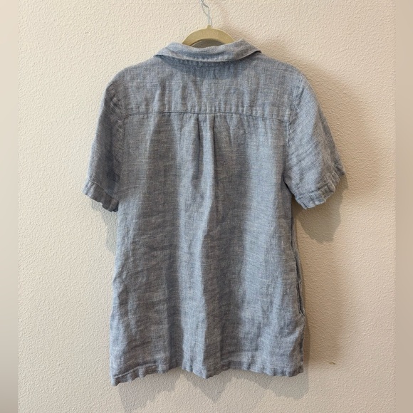 Faherty Linen Hana Dress Blue Basket Weave Medium Shift pockets relaxed - Picture 4 of 9